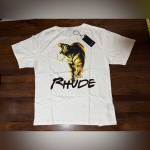 RHUDE TIGER TEE VINTAGE WHITE Size XL T-Shirt Jersey Graphic Print 100% Cotton